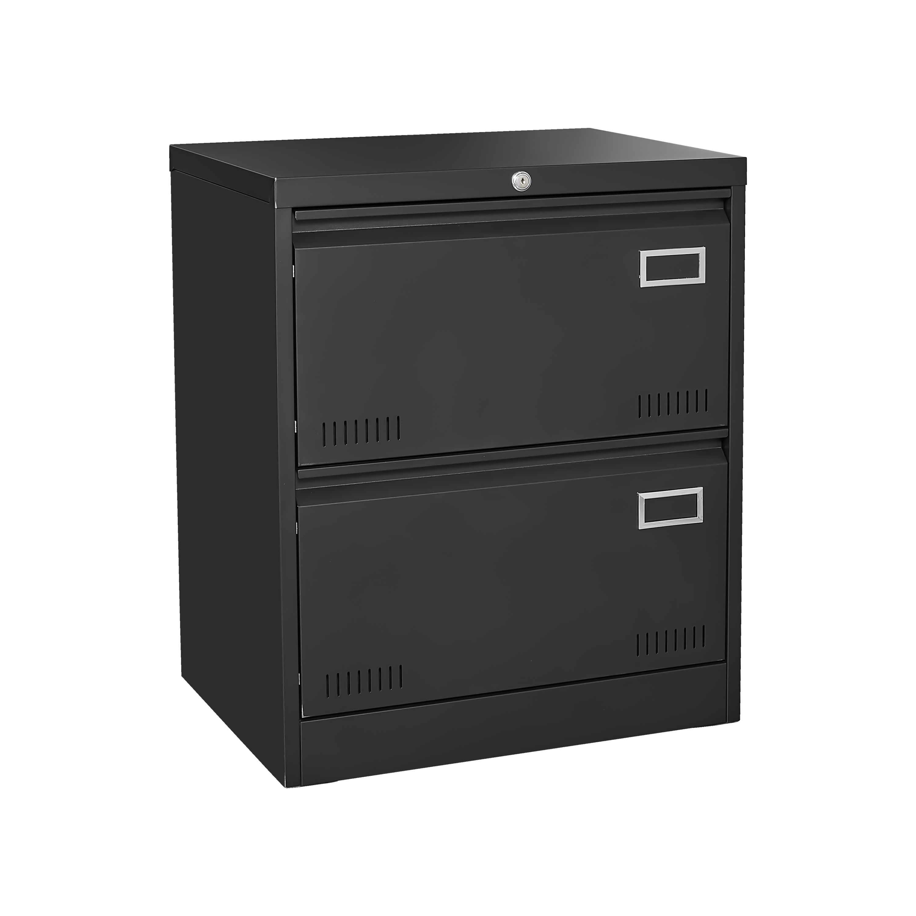 Lateral Modern File Cabinet with Drawers and Lock, 23.6 in, Black