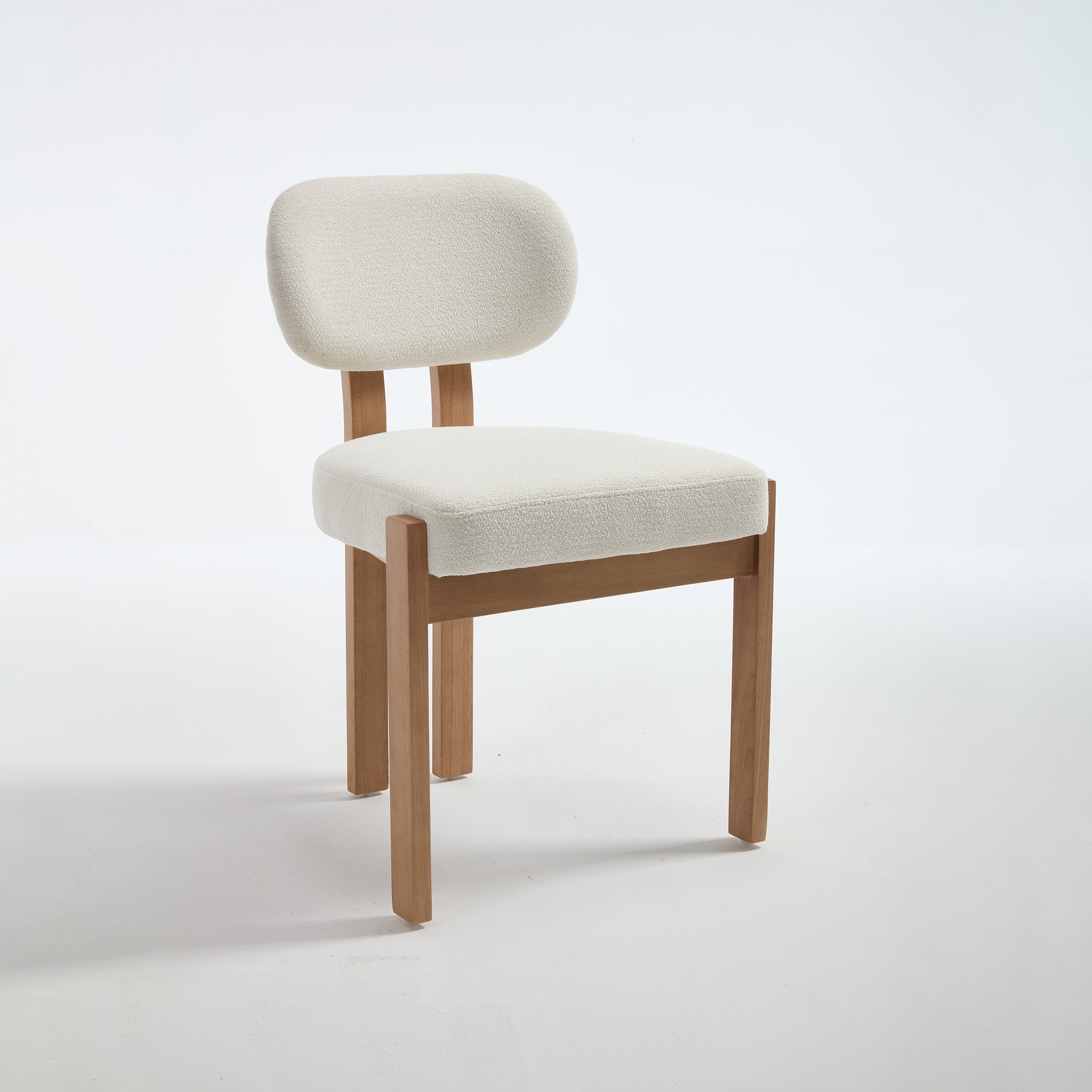 Boucle Dining Chairs Set of 2, Beige with Natural Wood Legs