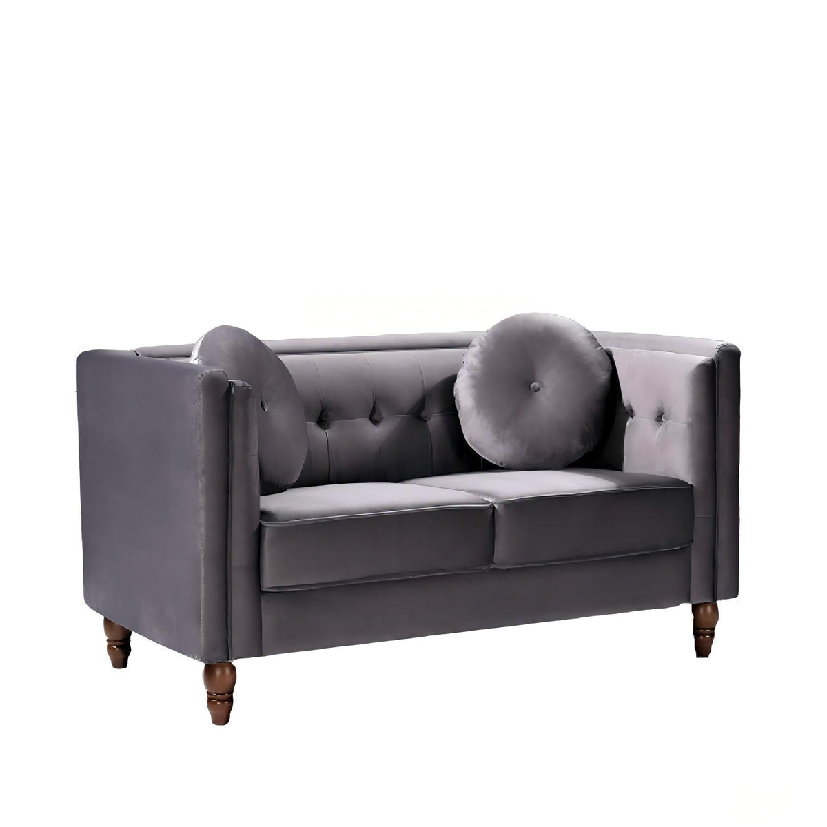 Gray Velvet 2-Seat Chesterfield Sofa, 58.3 in Wide