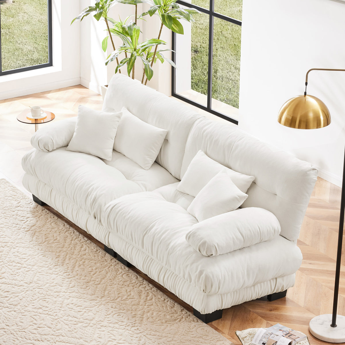 White Chenille 2-Seat Couch