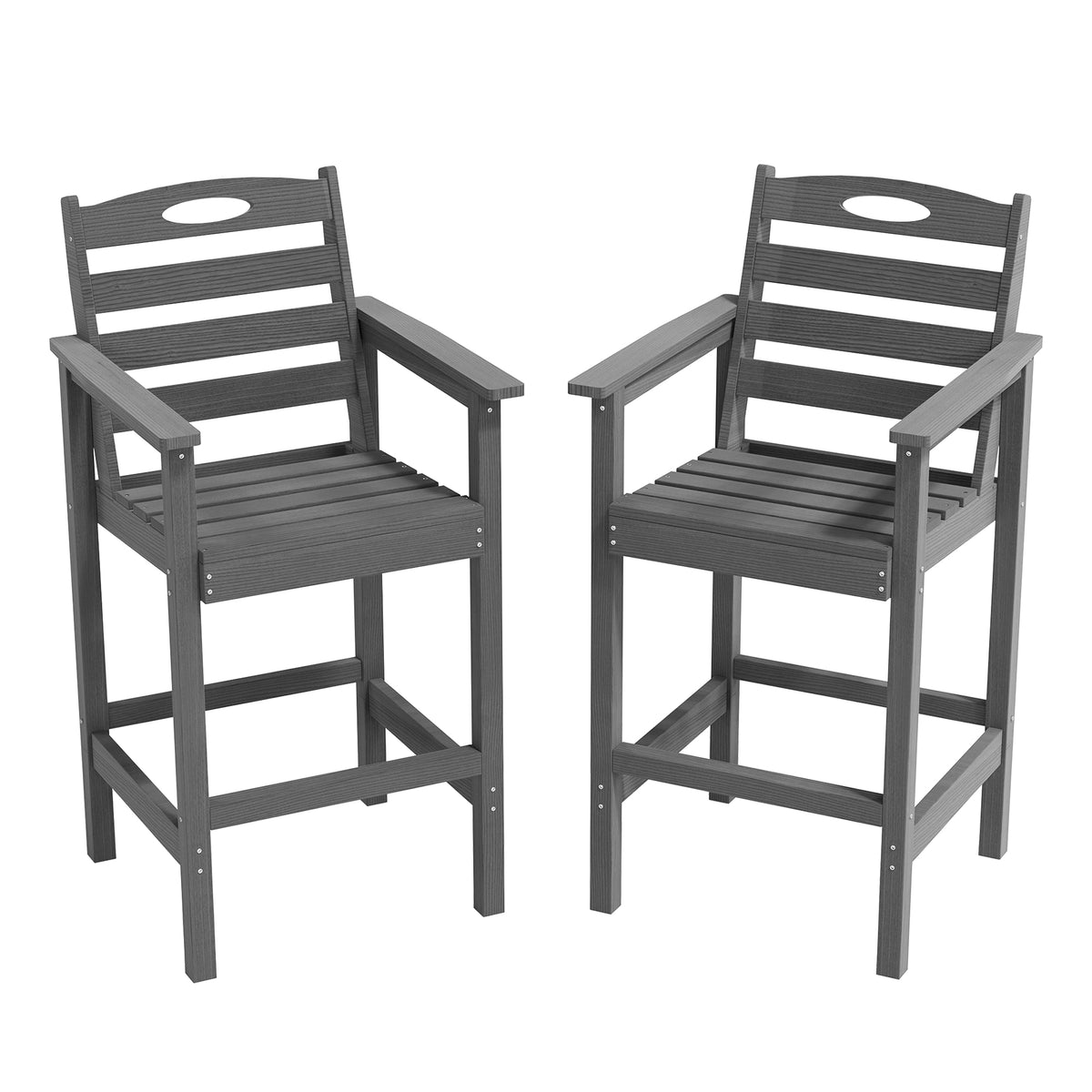 Gray HDPE Outdoor Bar Stool, Set of 2