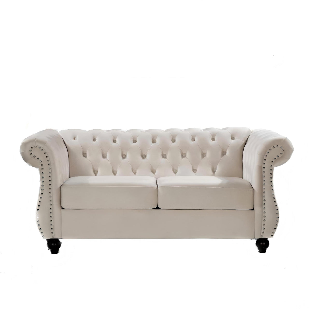 Ivory Velvet Chesterfield Sofa, 67.6 in Wide