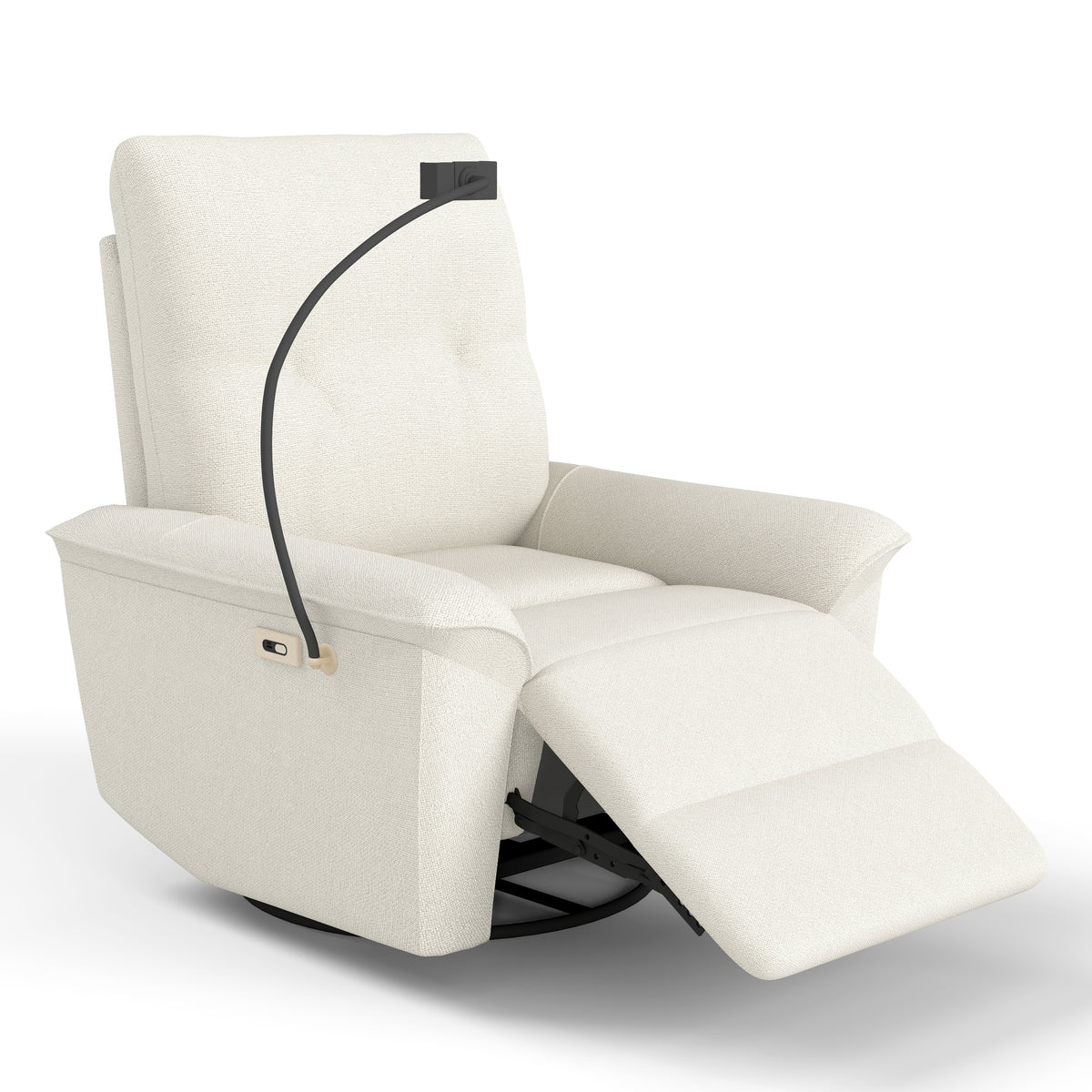 Beige Velvet Power Swivel Rocker Recliner, USB Charging