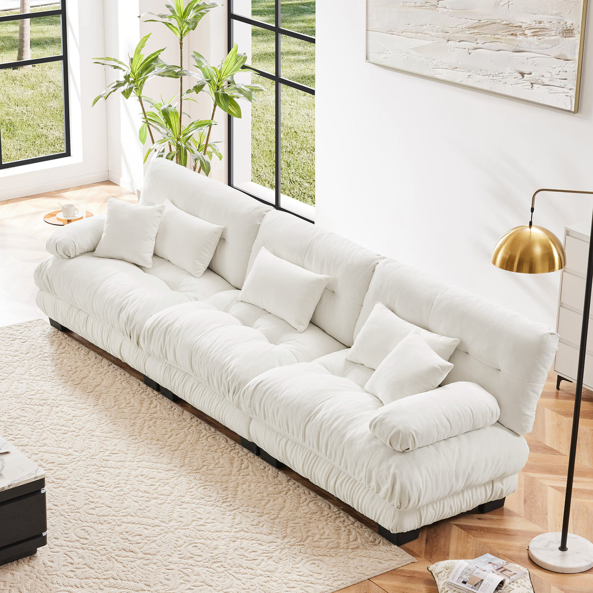 White Chenille Modular Sectional Couch