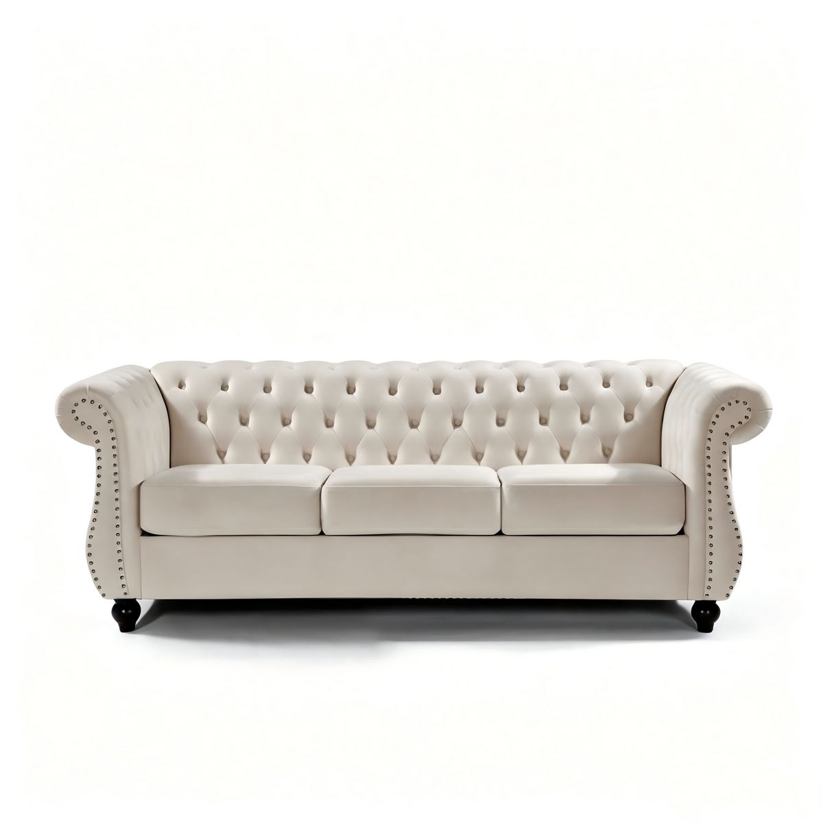 Ivory Velvet 3-Seat Chesterfield Sofa