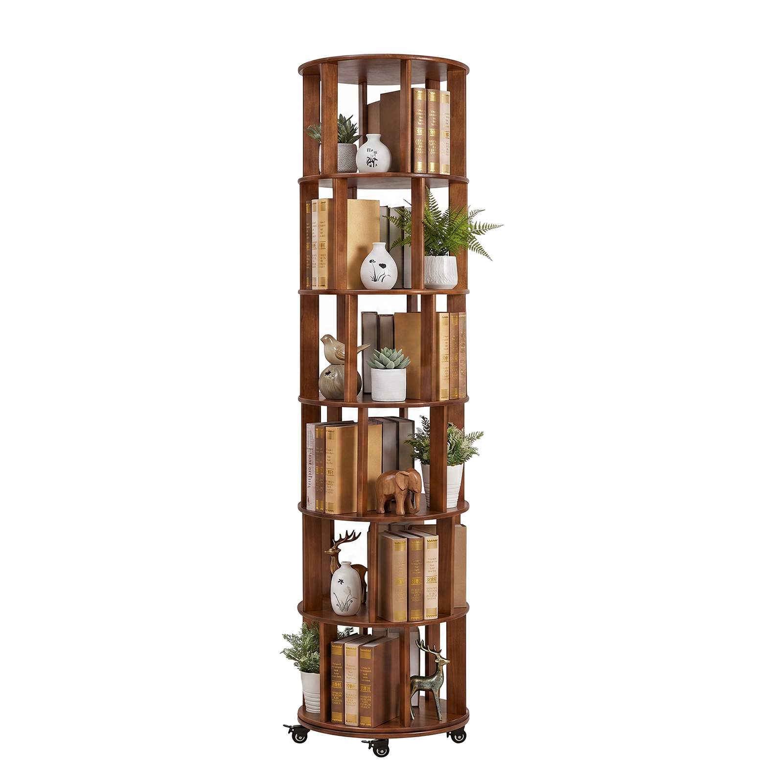 Rolling Bookcase with Lock, 17.3 in, Walnut