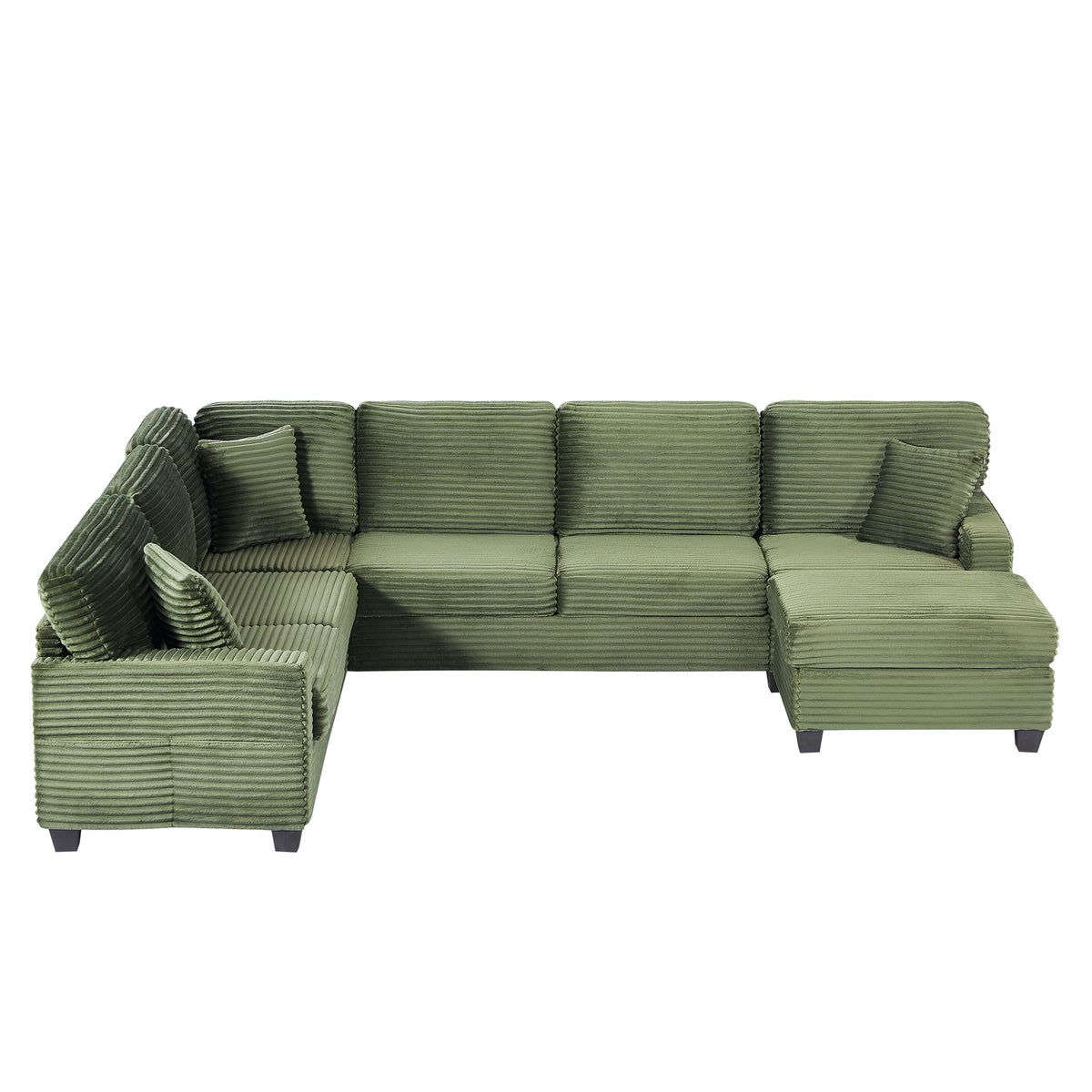 Green Corduroy L-Shaped Sectional Couch with Ottoman, 125.2 in Wide