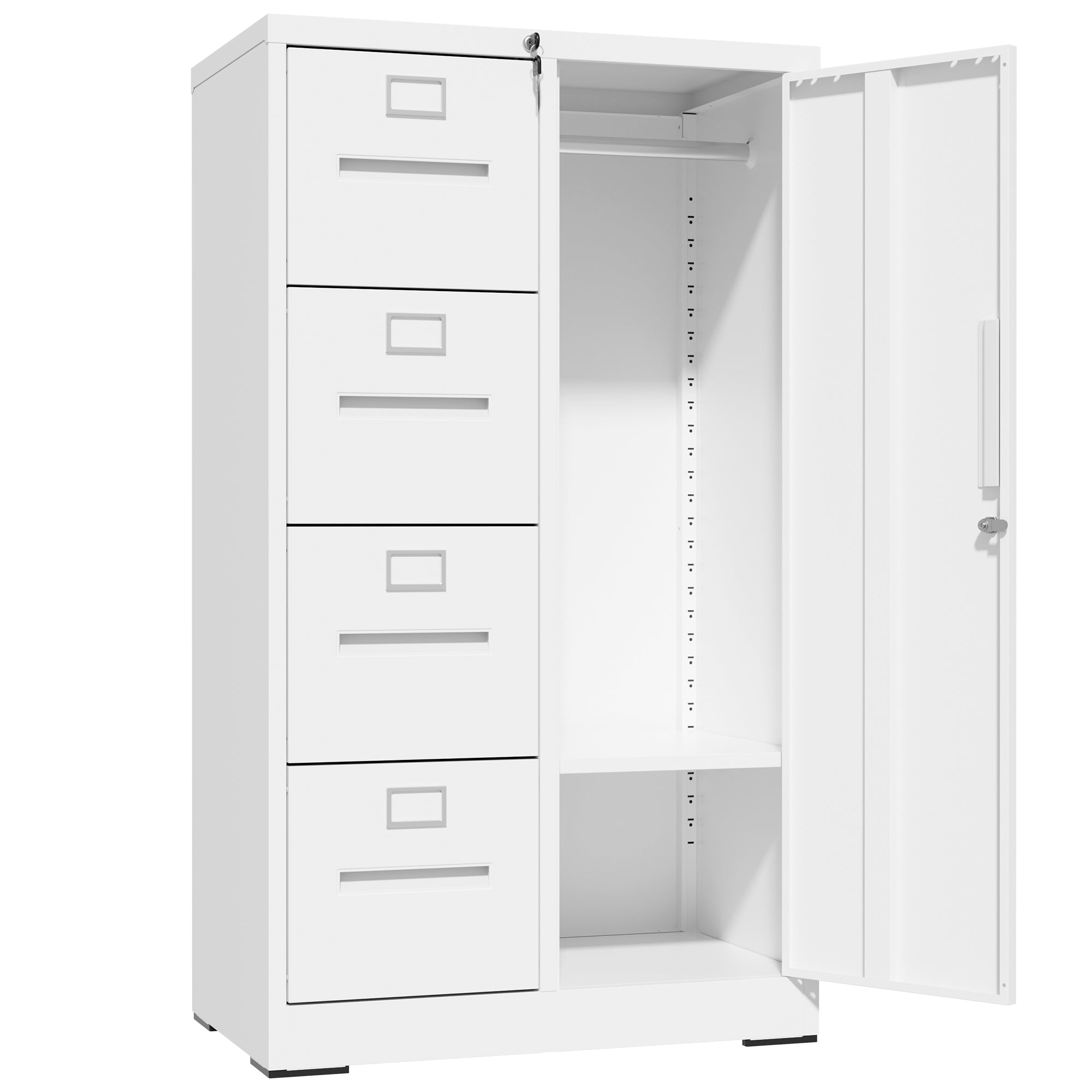 Vertical File Cabinet with Drawers and Doors, 17.7 in, White, 29.93 in Deep