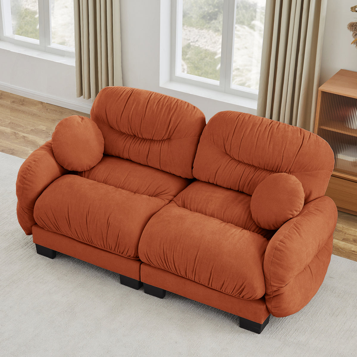 Orange Chenille Modular 2-Seat Curved Sofa, 81.8 in Wide