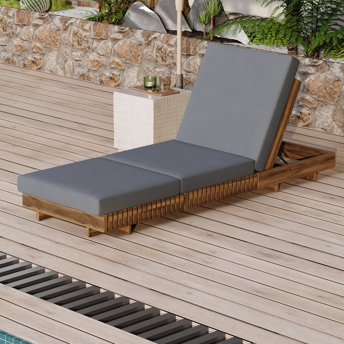 Solid Wood Outdoor Chaise Lounge