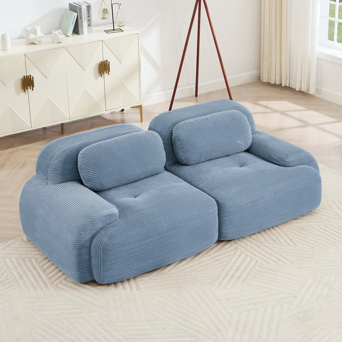 Blue Corduroy Loveseat