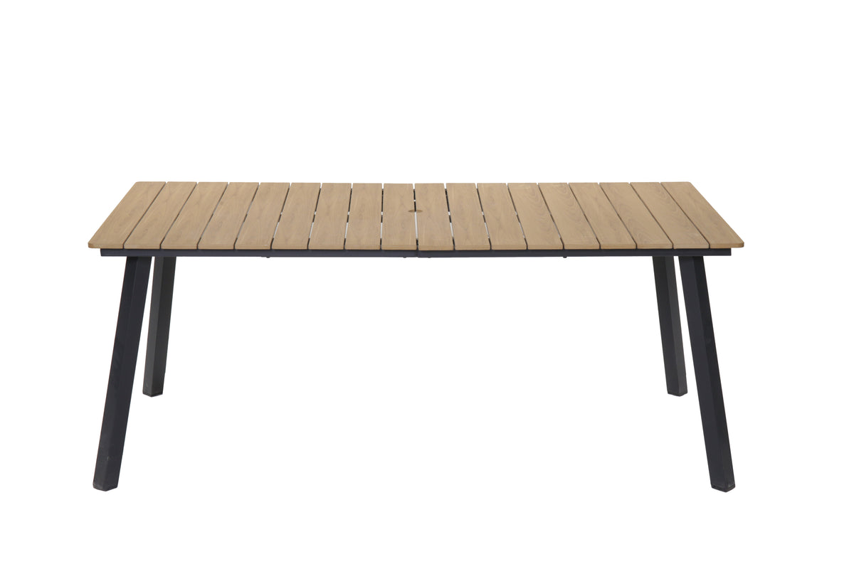 Yellow Metal Folding Outdoor Dining Table with Umbrella Hole, 70 in Wide