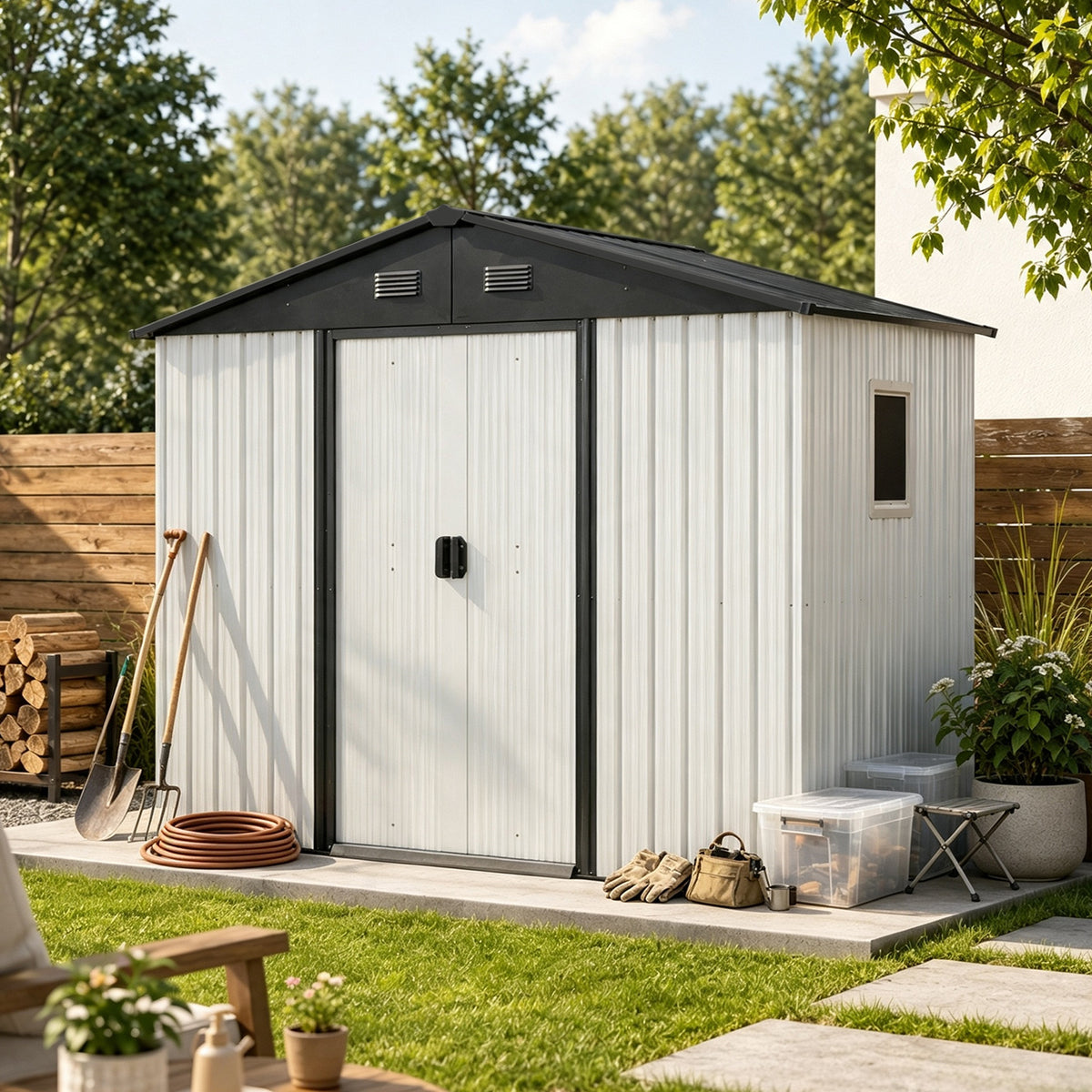 4x8 ft White Metal Storage Shed with Window