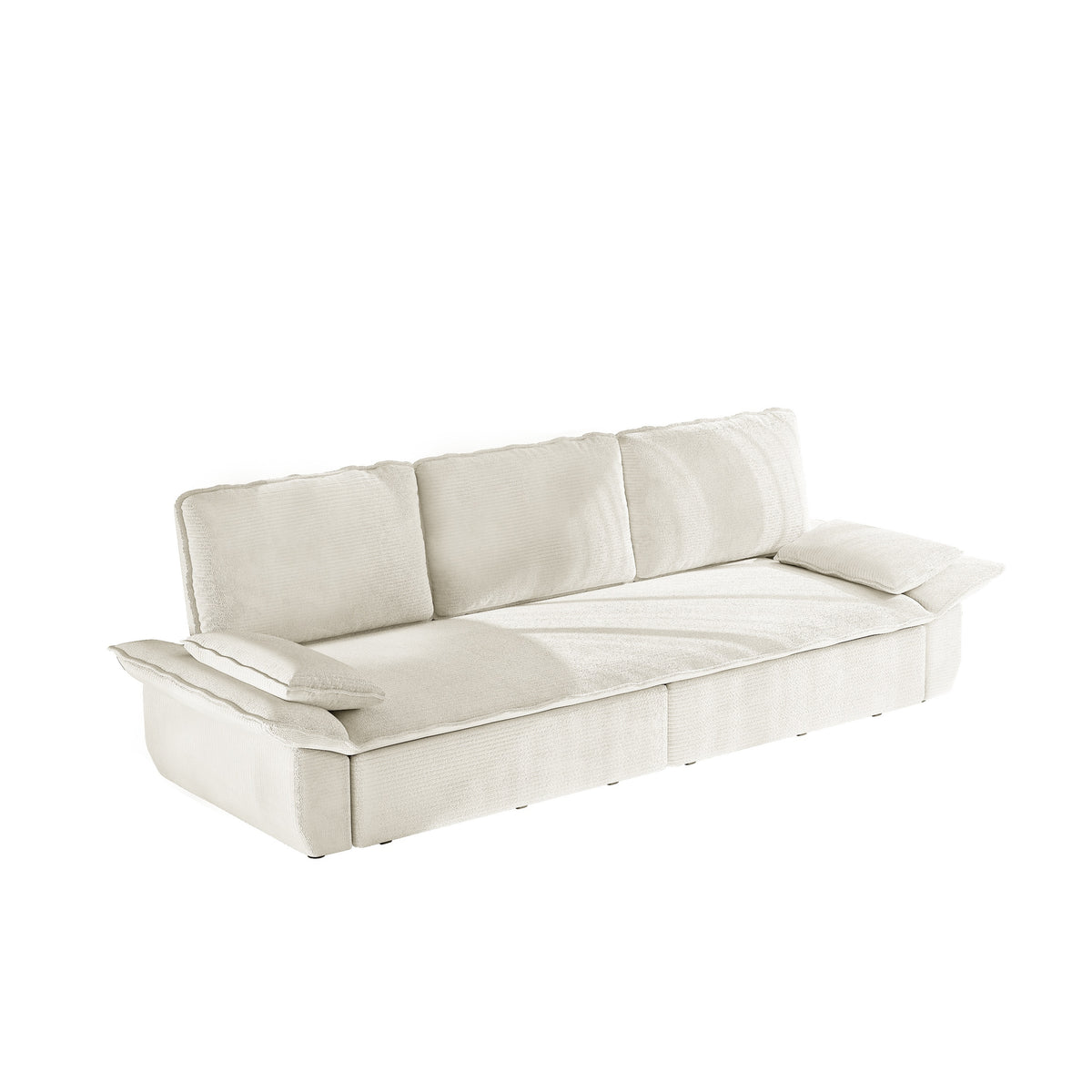 White Corduroy 3-Seat King Sleeper Sofa, 94.5 in Wide