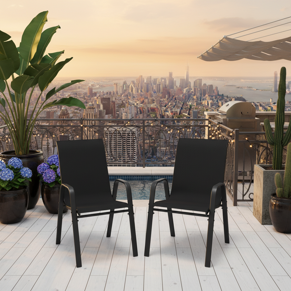 Black Metal Outdoor Dining Chair, Set of 6