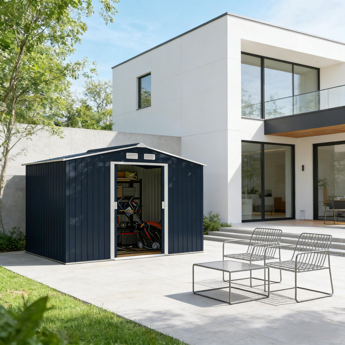 Dark Gray Metal Storage Shed, 6.4x9.1 ft