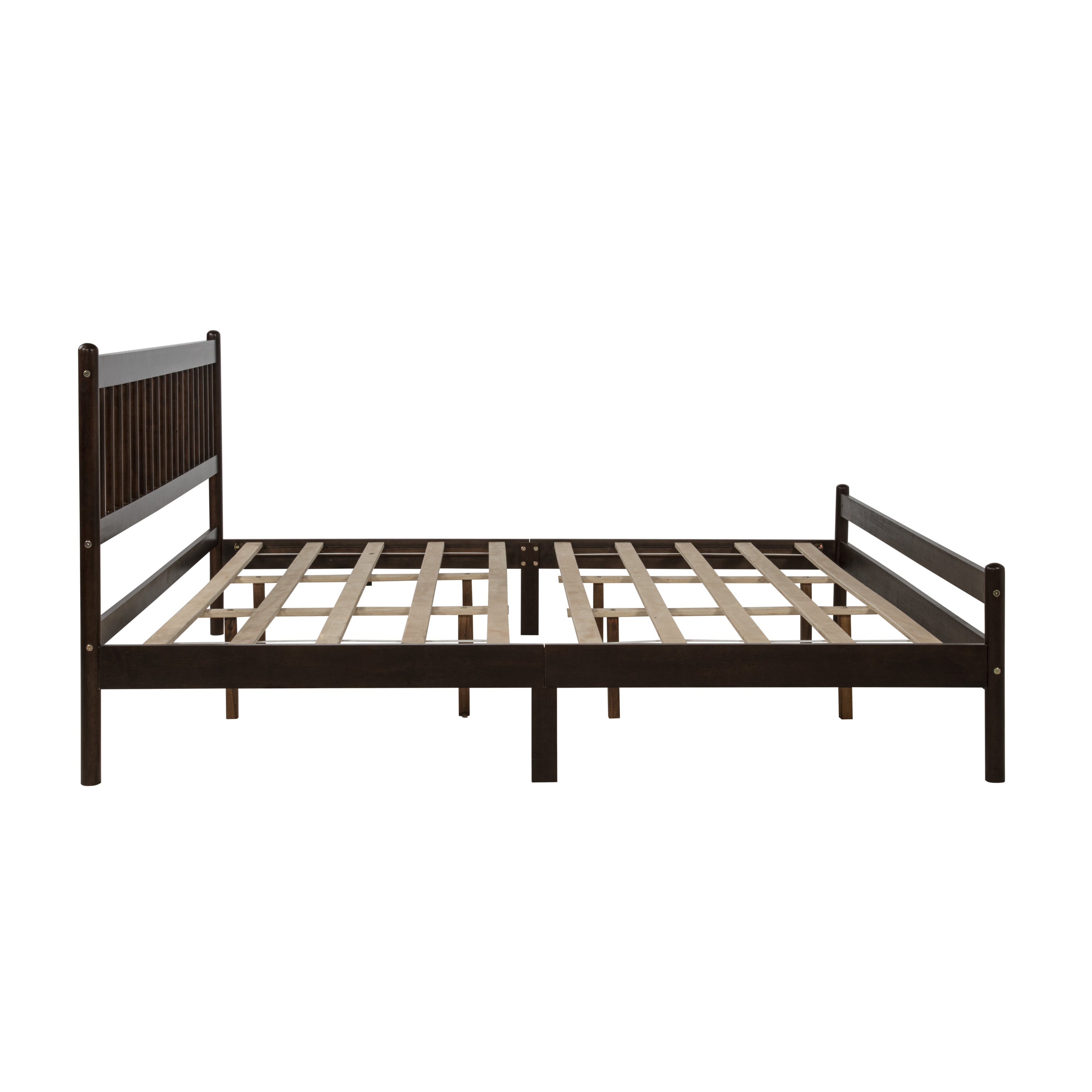 Side view of bare frame showing headboard and footboard slats