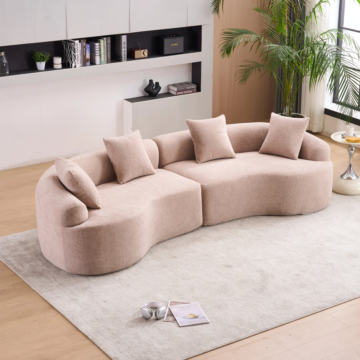 Beige Chenille Modular Sectional Couch, No Assembly, 110.2 in Wide