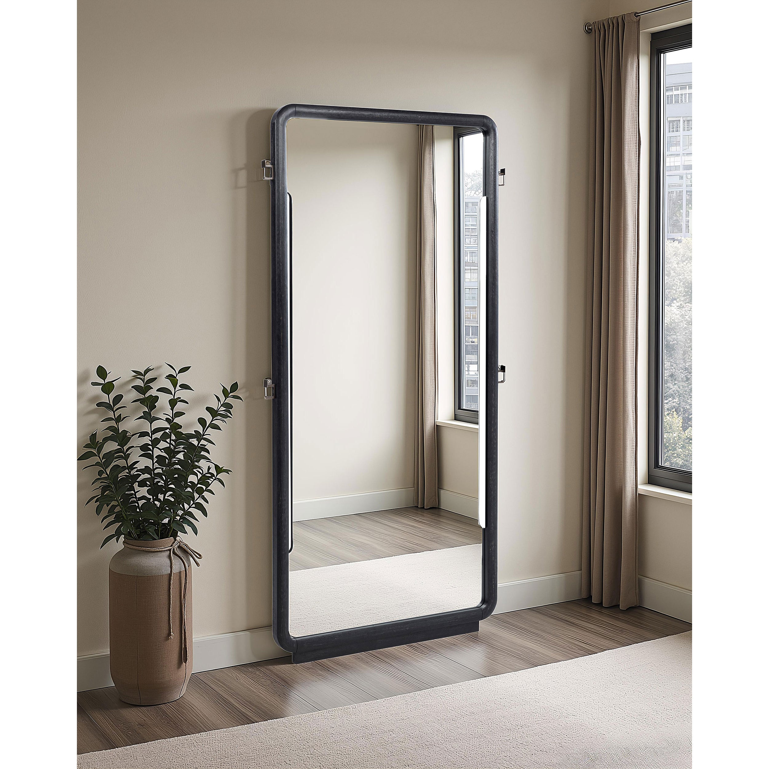 76-Inch Leaning Floor Mirror, Rectangular Burnished Black