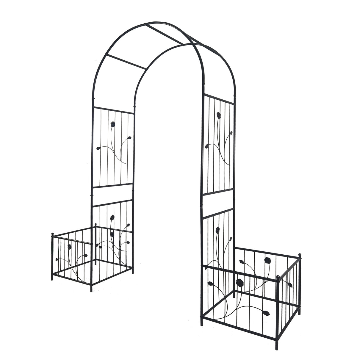 Black Metal Garden Arbor, with Plant Stands