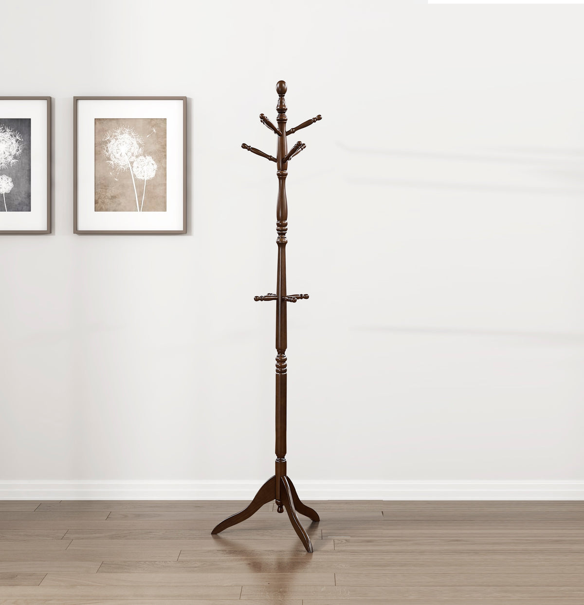 Dark Brown Solid Wood Coat Rack