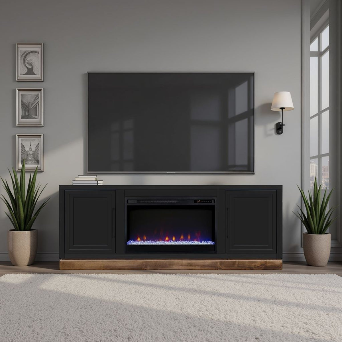 Black Fireplace TV Stand for TVs up to 70 in, 66 in Wide