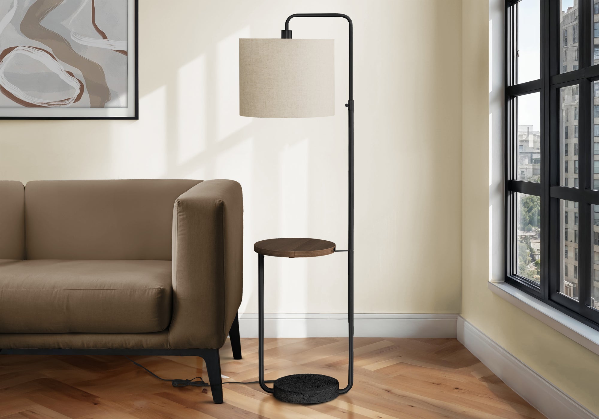 Floor Lamp, Adjustable Height with Fabric Shade, Black