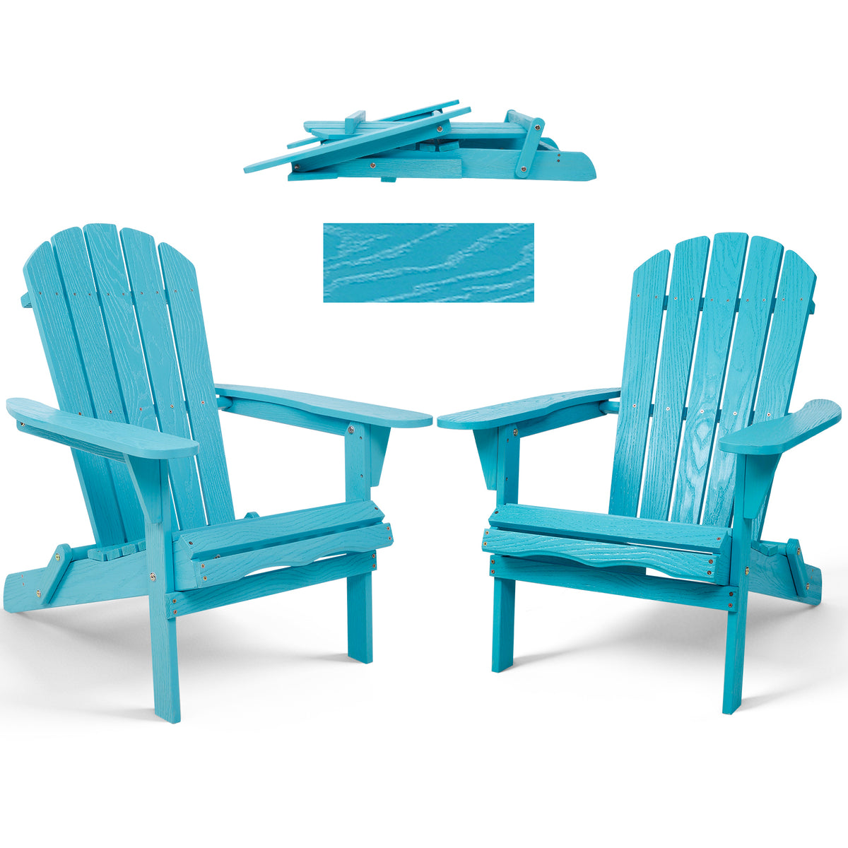 Turquoise Blue Solid Wood Folding Patio Chair