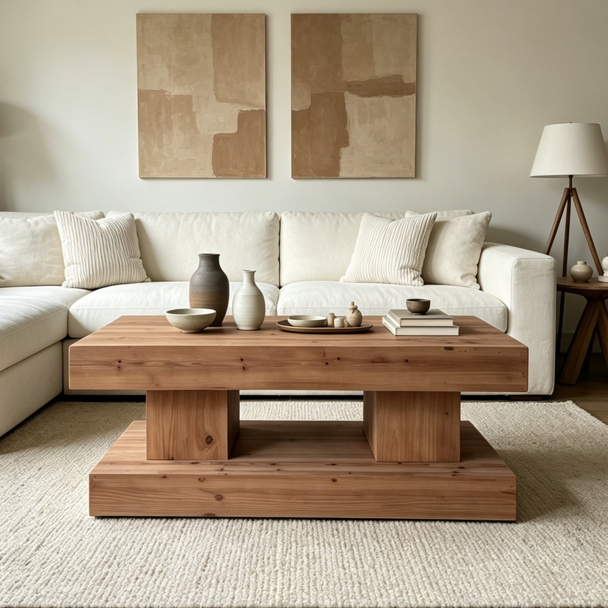 Natural Solid Wood Rectangular Coffee Table, 47.2 in, Rustic Accents