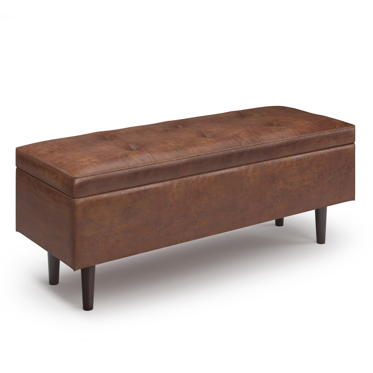 Dark Brown Vegan Leather Rectangular Storage Ottoman, 47.6 in