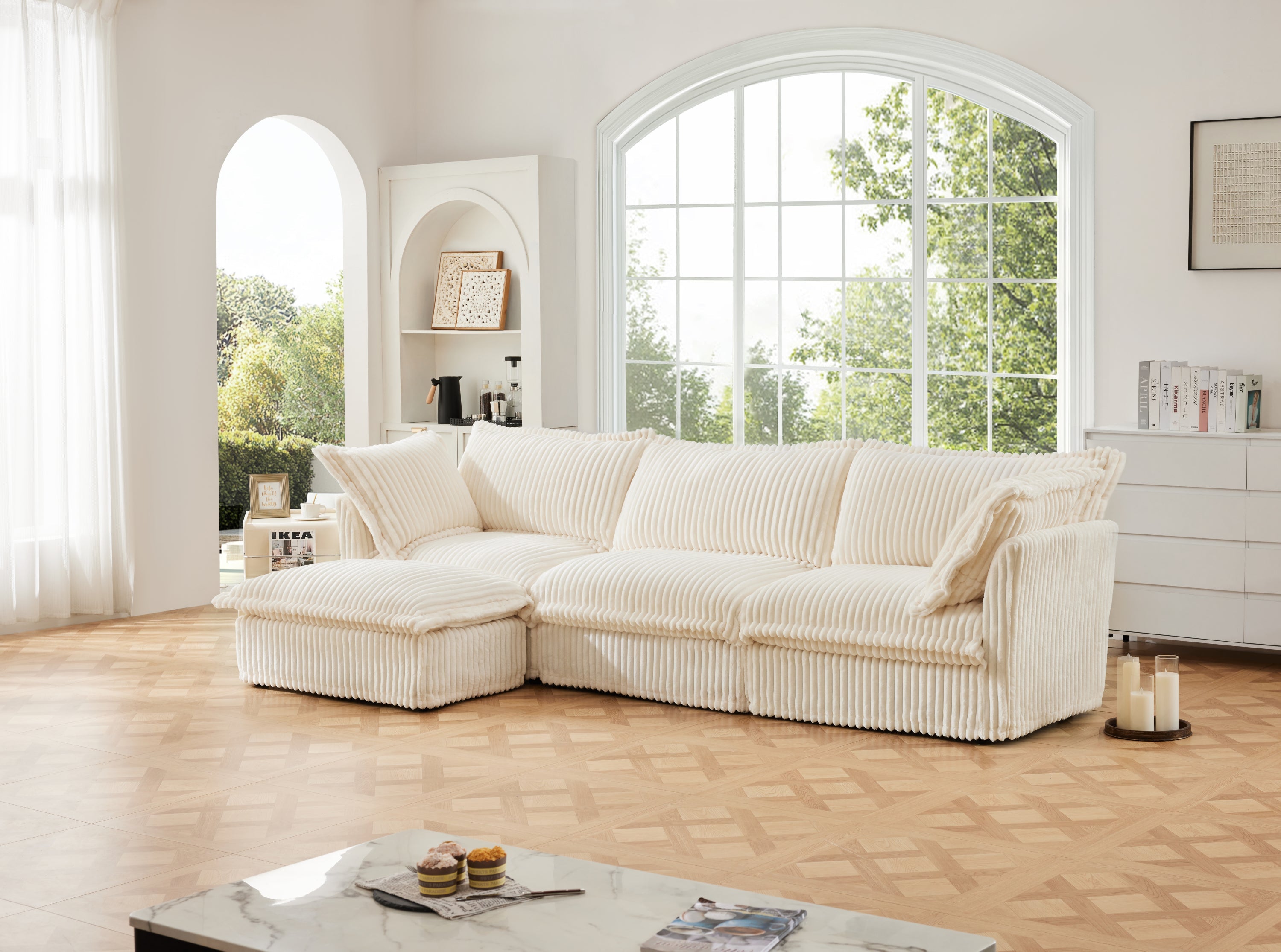 Fluffy 3-Seat Modular Sofa in Corduroy Cream #OttOnly_1 #Fabric_Corduroy Cream