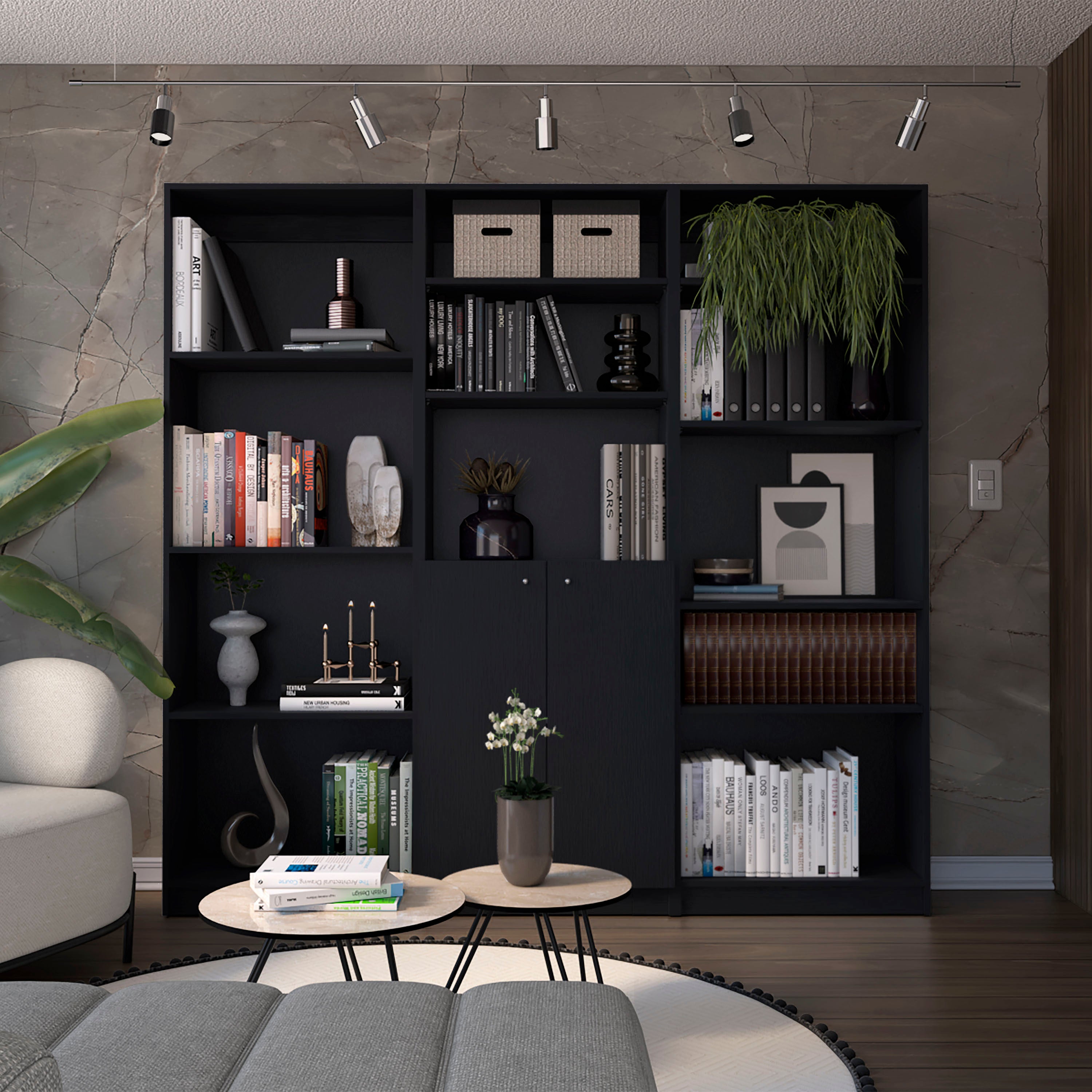Bookcase, 74.1 in, Black, 5 or More Shelves