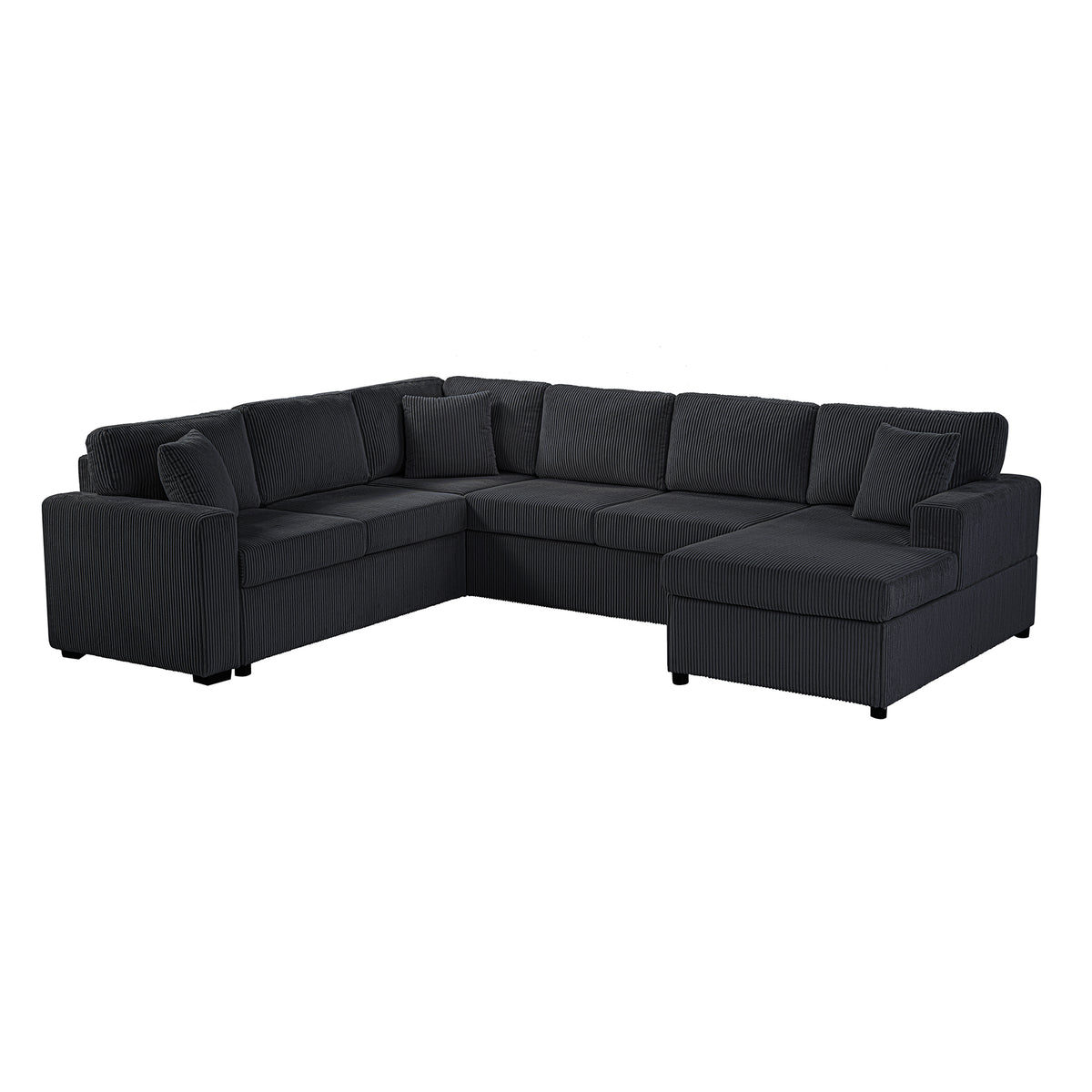 Black Corduroy U-Shaped Sectional with Chaise, Right-Facing