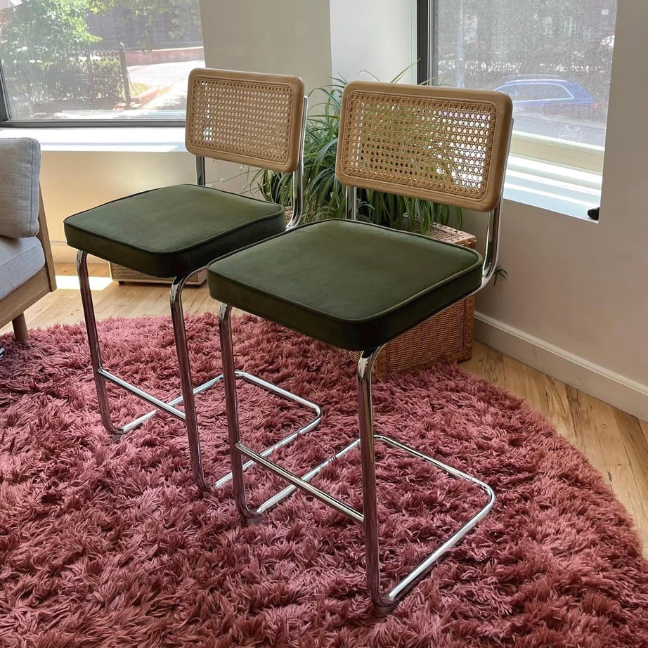 bar stools for 36 counter height with green velvet seats and solid wood backrests