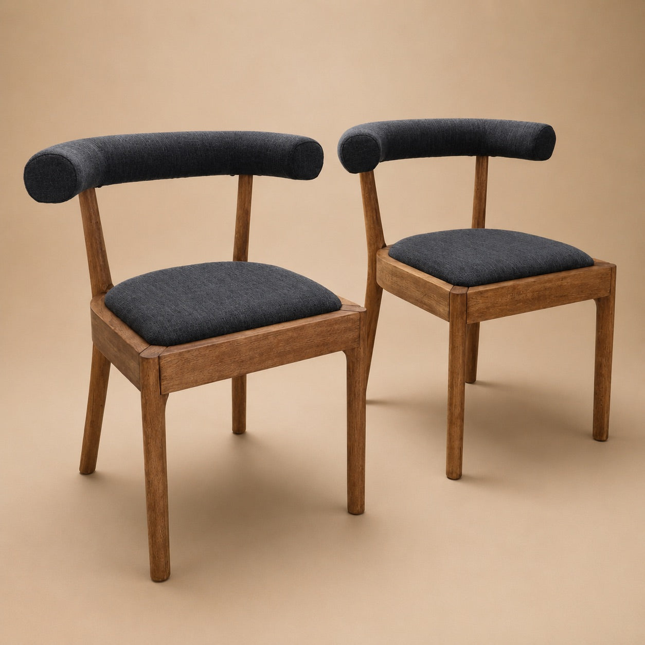 Solid Wood & Navy Upholstery Dining Chair Set of 2
