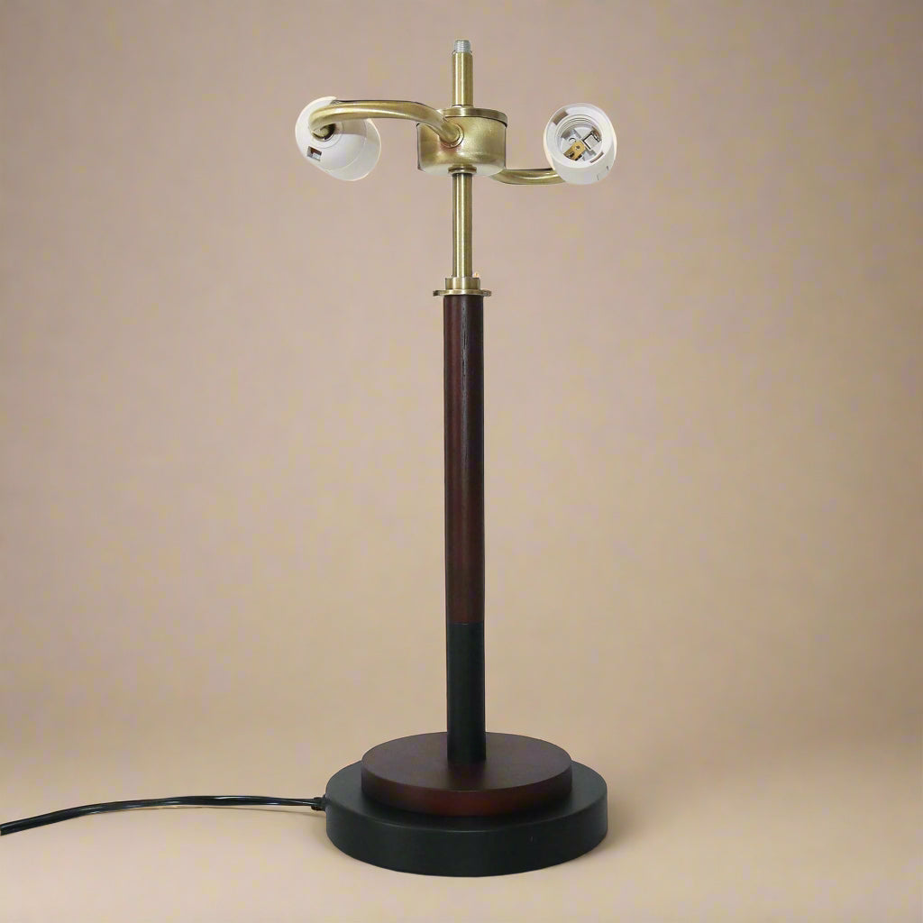 closeup of black table lamp without the umbrella lamp shade turned off