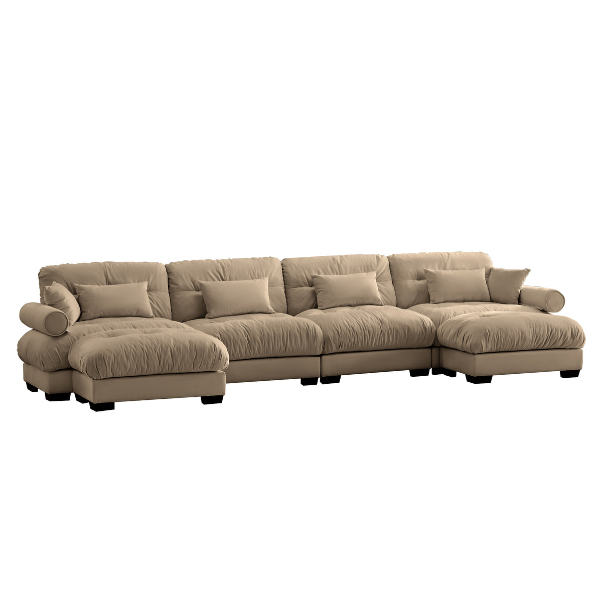 Camel Velvet Sectional Couch with 2 Ottomans