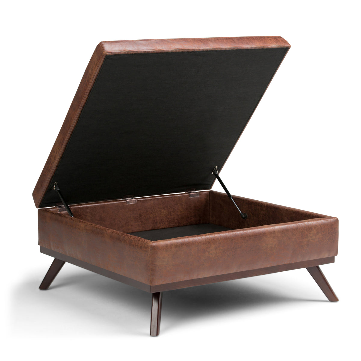Dark Brown Square Coffee Table with Storage, 36 in, Saddle Brown