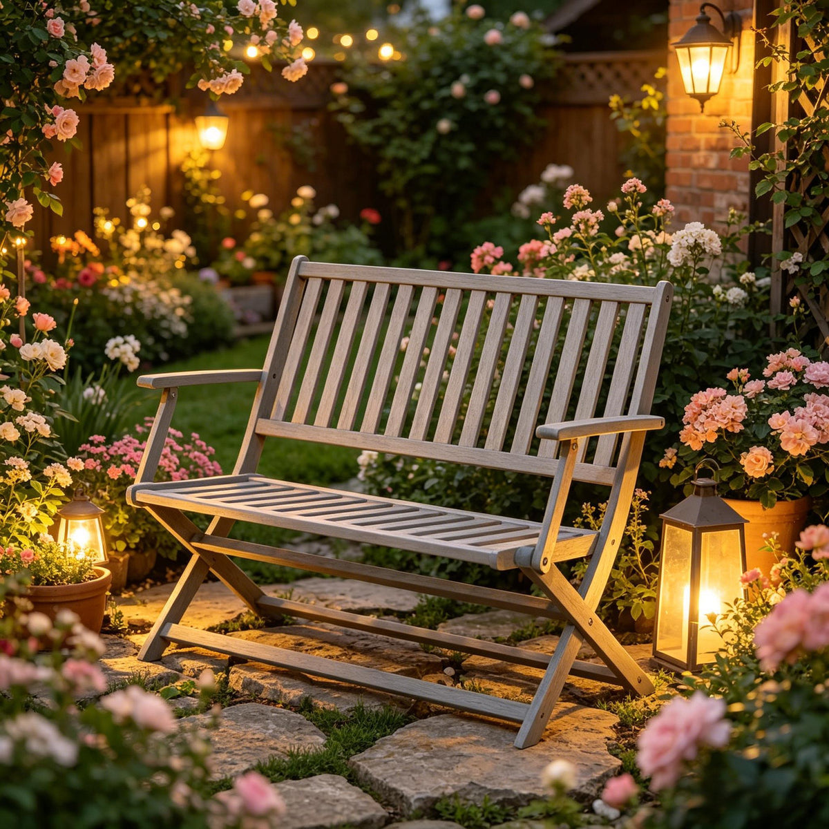 Gray Solid Wood Folding Outdoor Bench, 46.5 in Wide