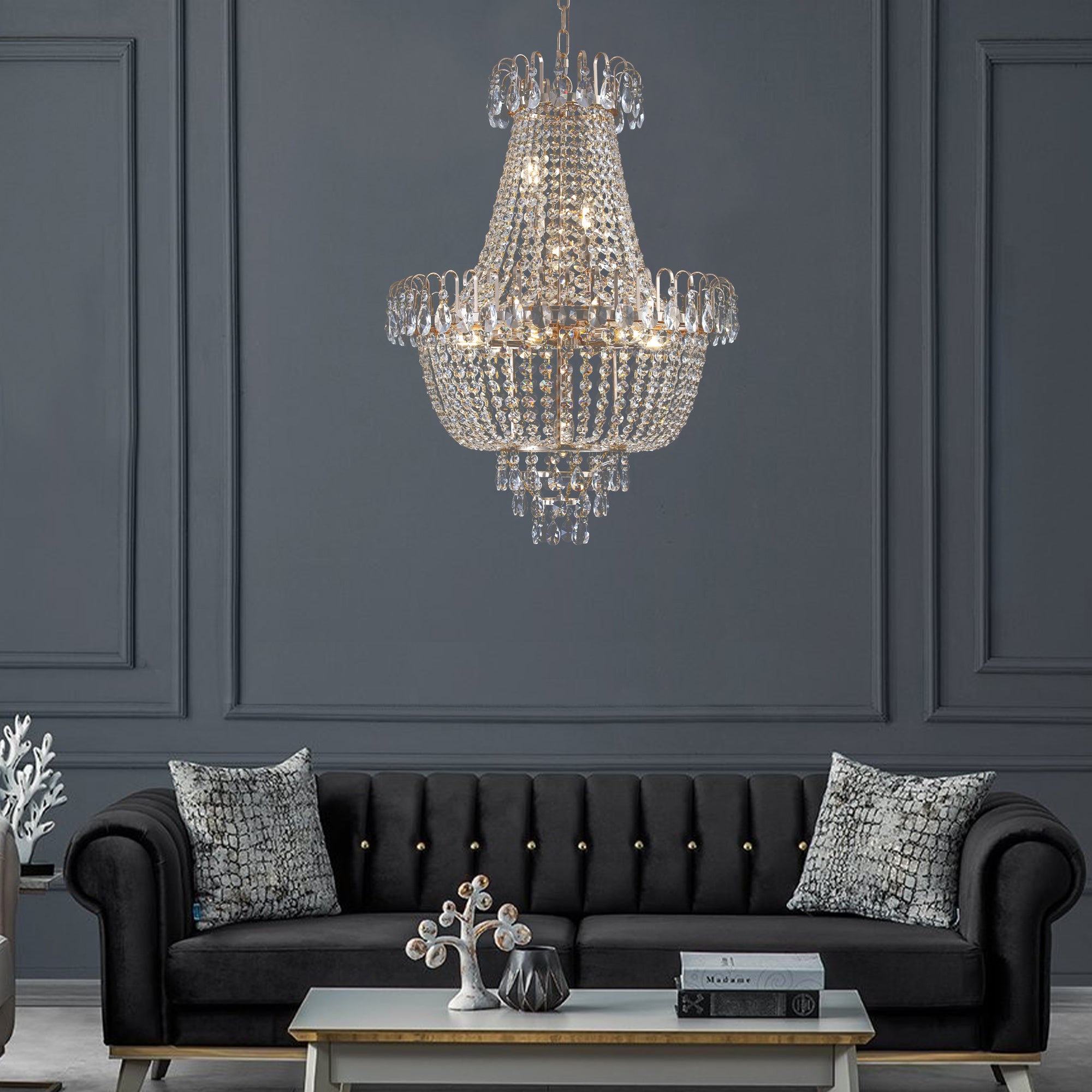 Chandelier, 11-Light Iron Frame, Gold