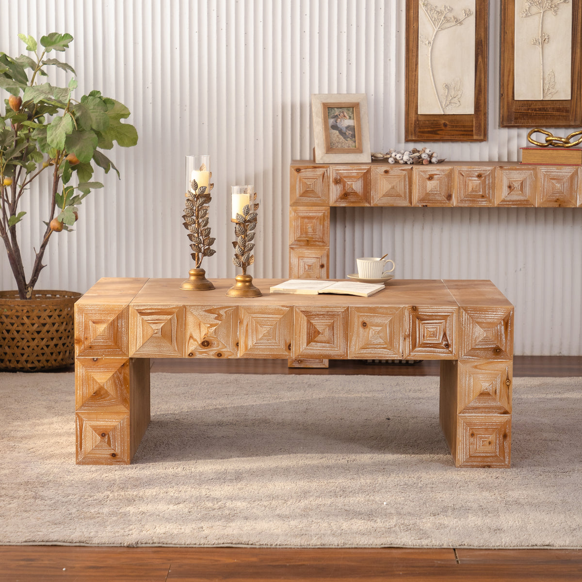 Natural Rectangular Coffee Table, 47.2 in
