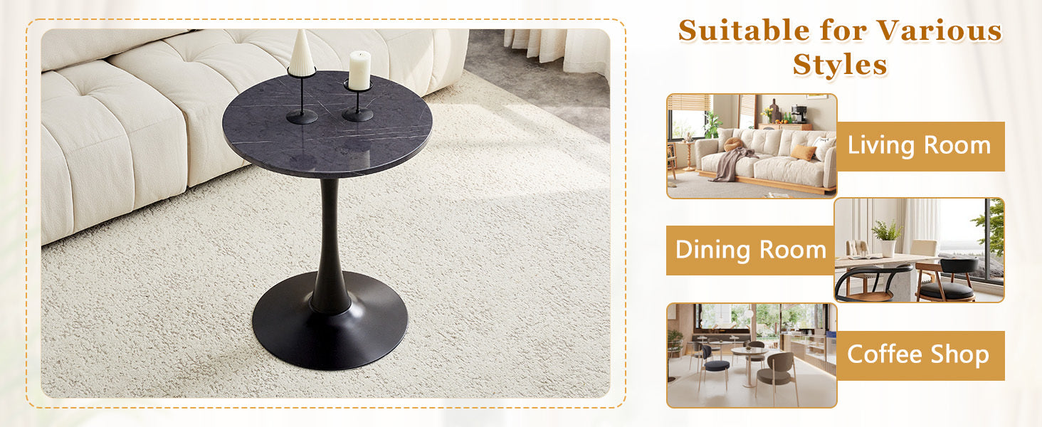 Feature graphic titled suitable for various styles with living, dining and coffee shop room photos