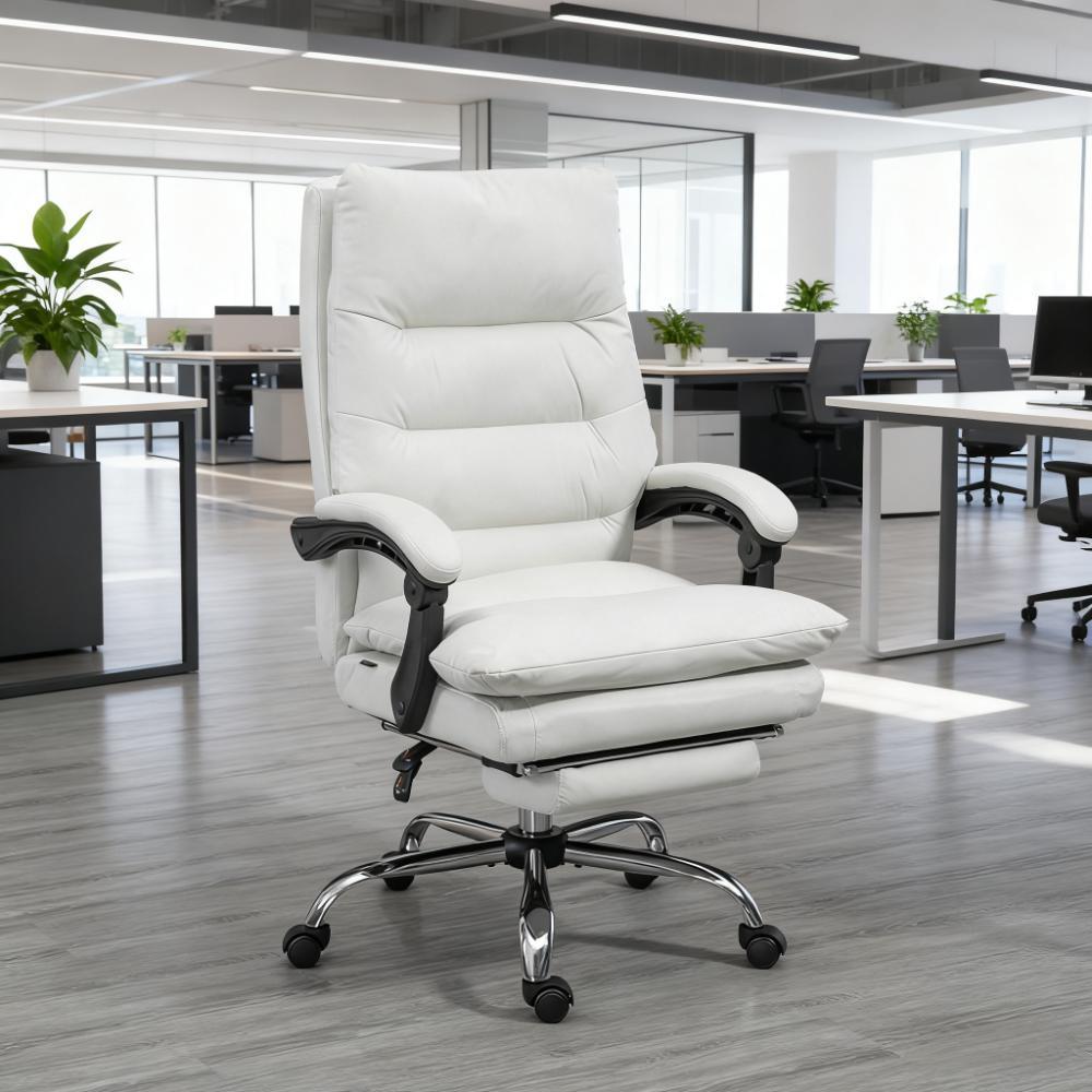 Massage Reclining Office Chair, 28.3 in, Cream