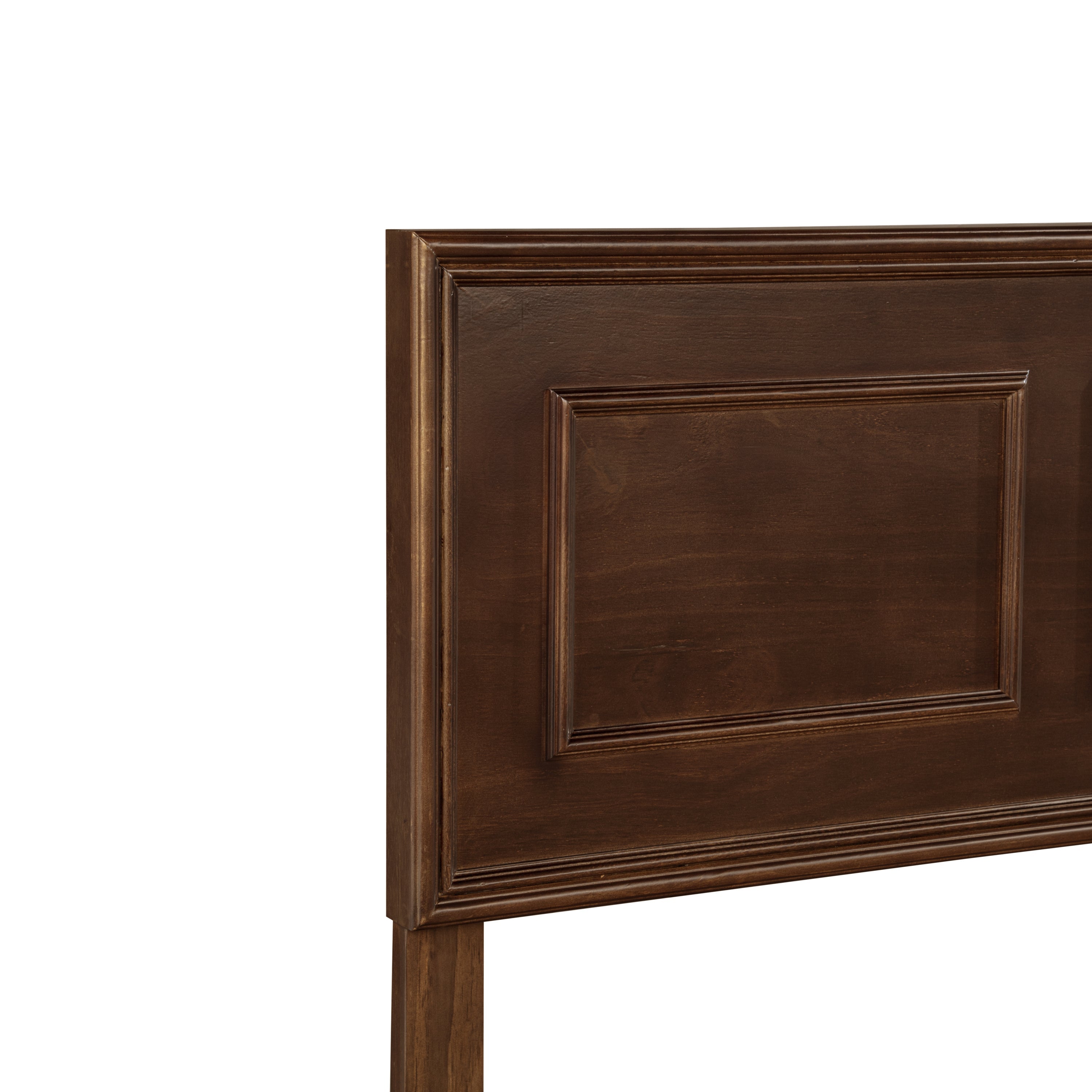 Closeup of rich brown queen headboard corner with a recessed rectangular panel #Color_Rich Brown