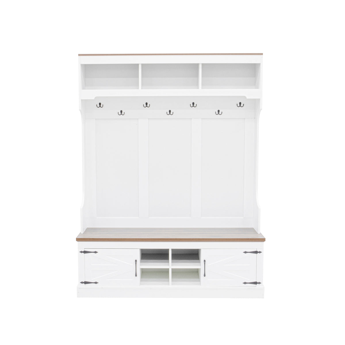 White Hall Tree with Bench and Shoe Storage, 54.3 in Wide