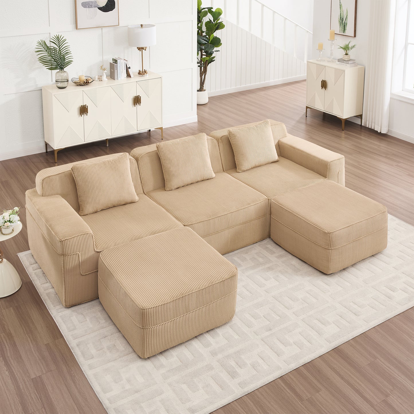 Boneless Couch –  3 Seater with 2 Ottomans, Camel