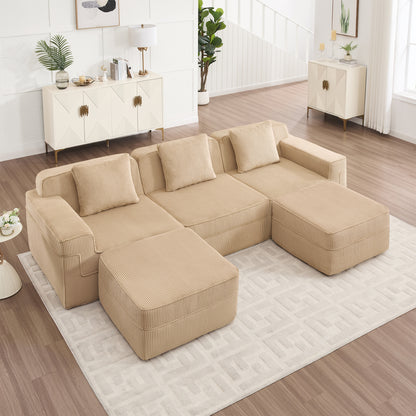 Boneless Couch –  3 Seater with 2 Ottomans, Camel