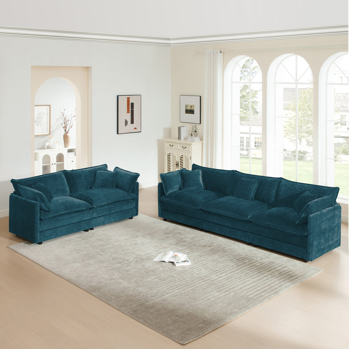 Blue Chenille Sofa and Loveseat Set