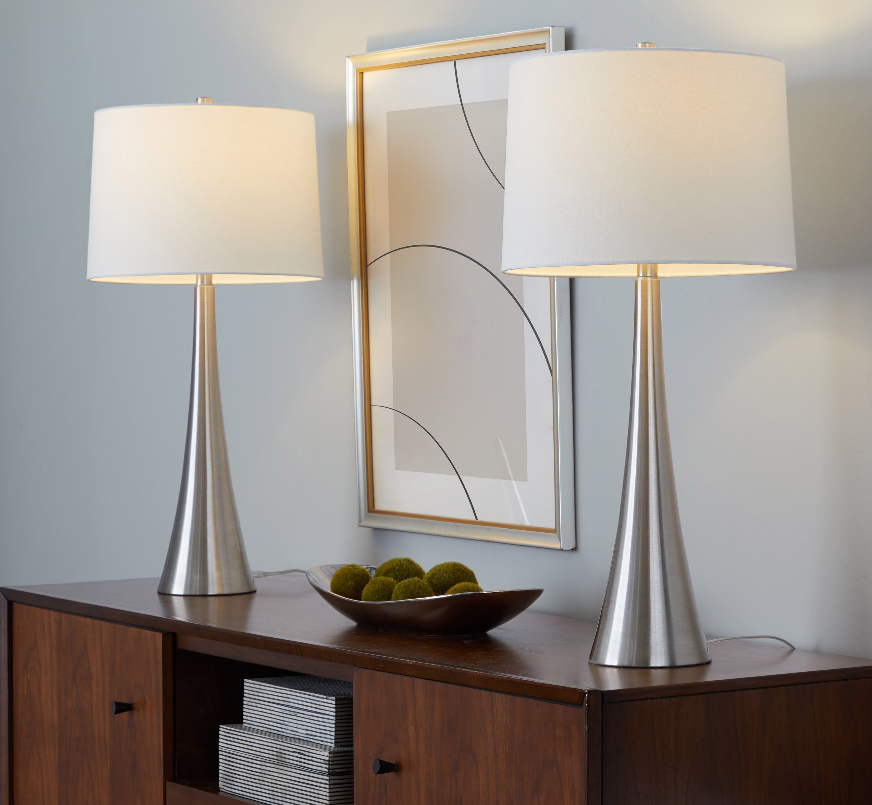 Table Lamp with Linen Shade, Set of 2, Brushed Nickel