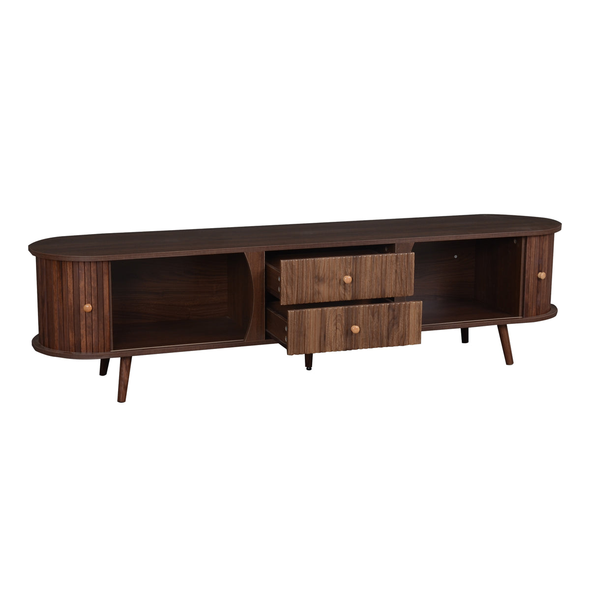Dark Brown Fluted TV Stand for TVs up to 75 in, 70.9 in Wide
